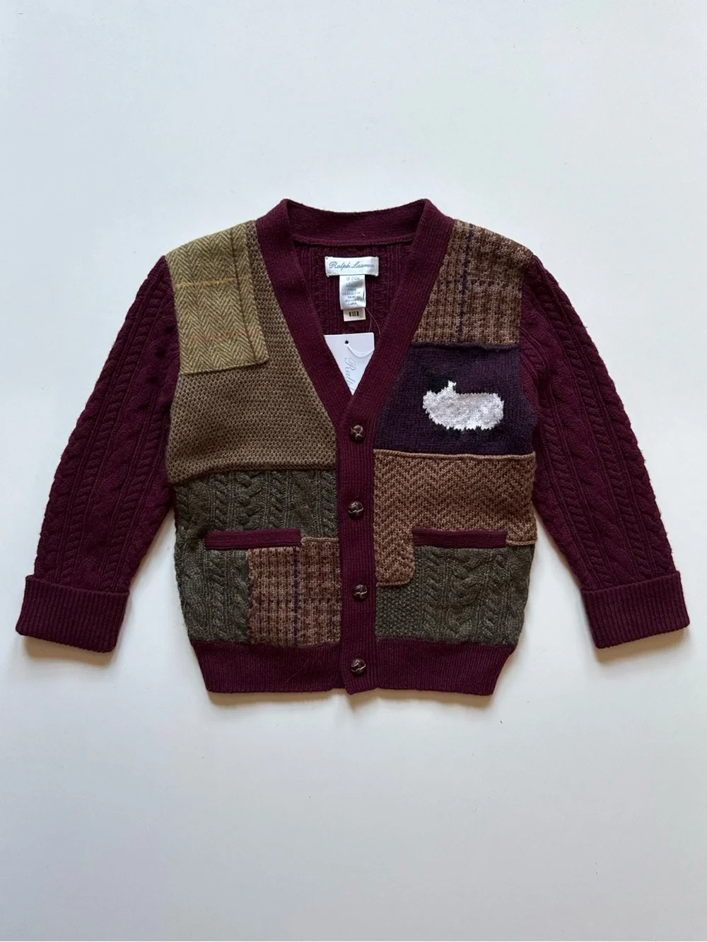 Ralph Lauren Baby Unisex Patchwork V-Neck Cardigan - Size 18-24M